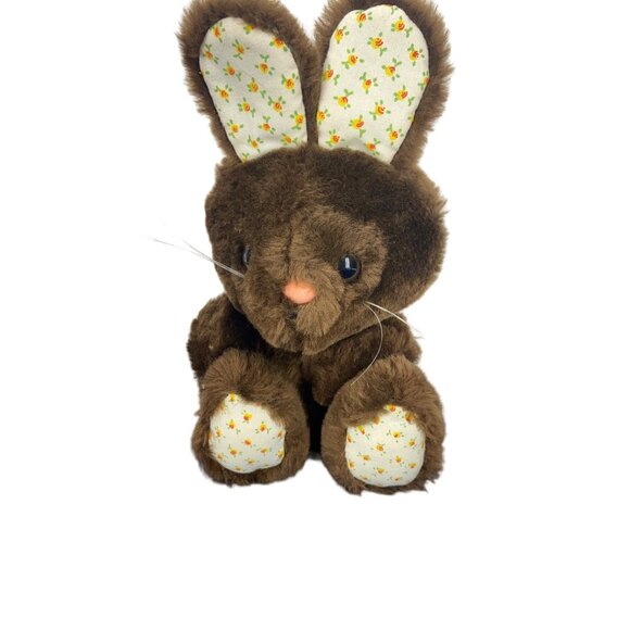Vintage‎ Dakin Bunny Rabbit 1982 7" Plush Brown Orange Floral Ears Feet Easter - Picture 1 of 6